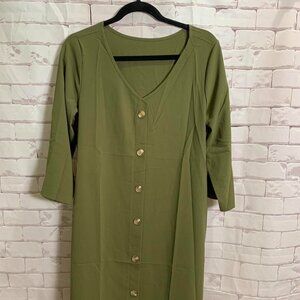Brand new without tags - Green midi button up dress with stretchy fabric